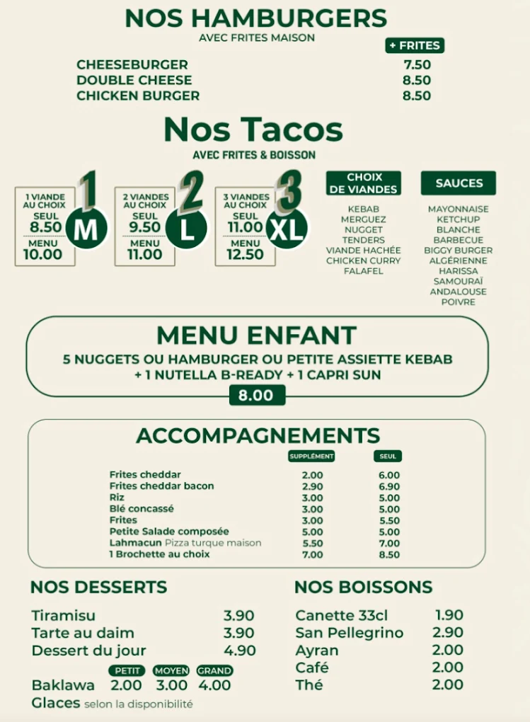Bernie Beigne menu 5
