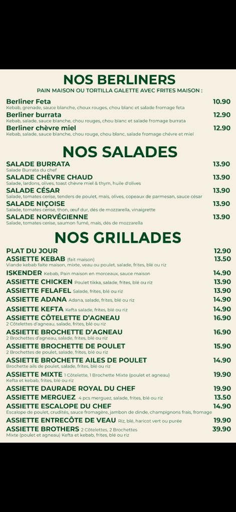 Bernie Beigne menu 1